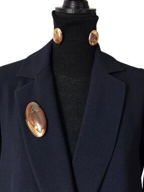 Vintage Yves Saint Laurent YSL Mixed Metal Puzzle Brooch & Clip-On Earrings Set